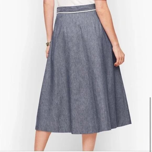 TALBOTS Chambray Blue Linen Blend Midi Skirt Size 14 - Picture 3 of 16
